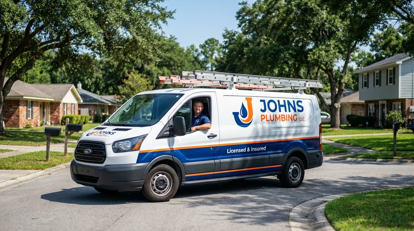Johns Plumbing LLC service van in Brodheadsville, PA