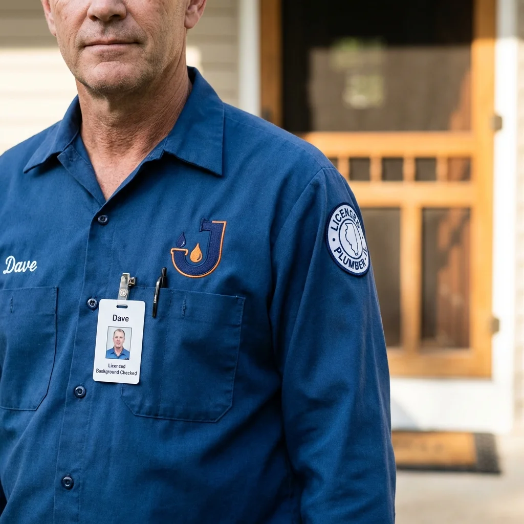 Licensed plumber showing ID badge in Brodheadsville, PA