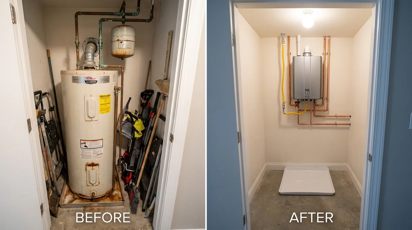 Tank water heater versus wall-mounted tankless unit comparison for Brodheadsville, PA homeowners