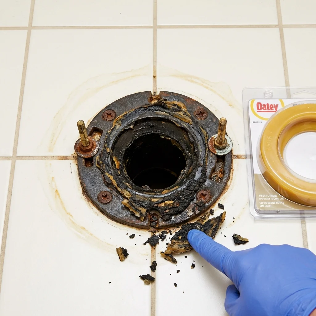 Failed wax ring showing water seepage at the base of a toilet in a Brodheadsville, PA home